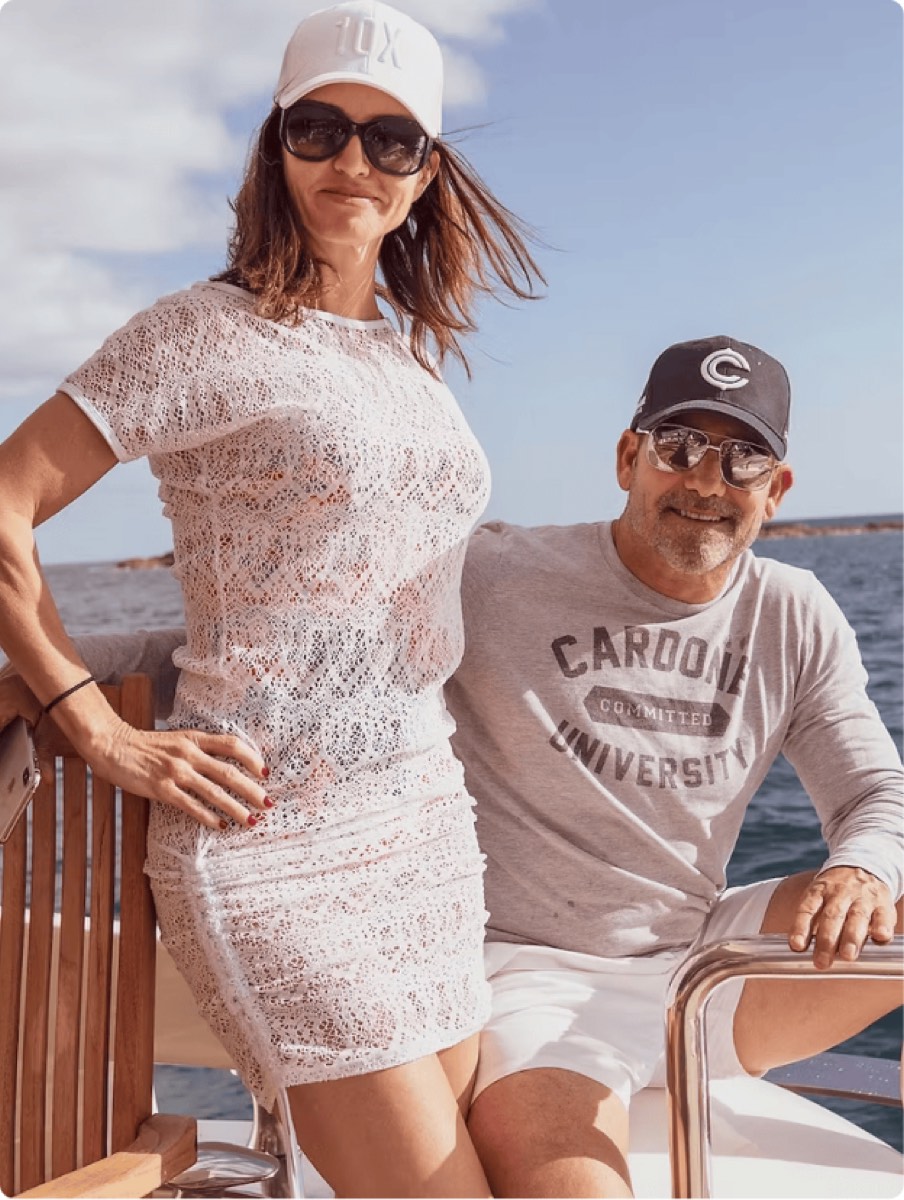 Elena and Grant Cardone aboard a Maritime charter